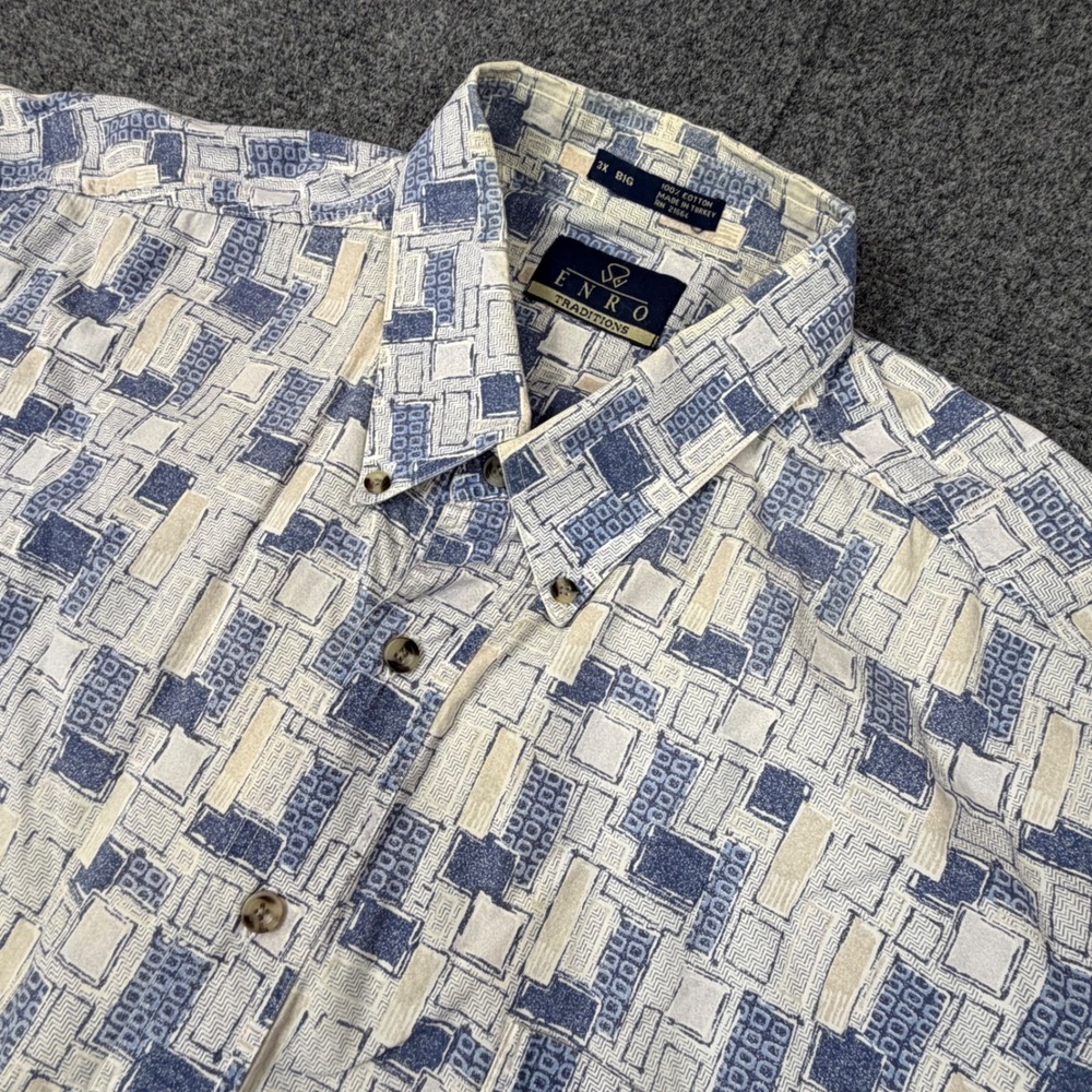 Enro Traditions Mens Size 3X Big Short Sleeve Button Down Shirt Geometric Cotton